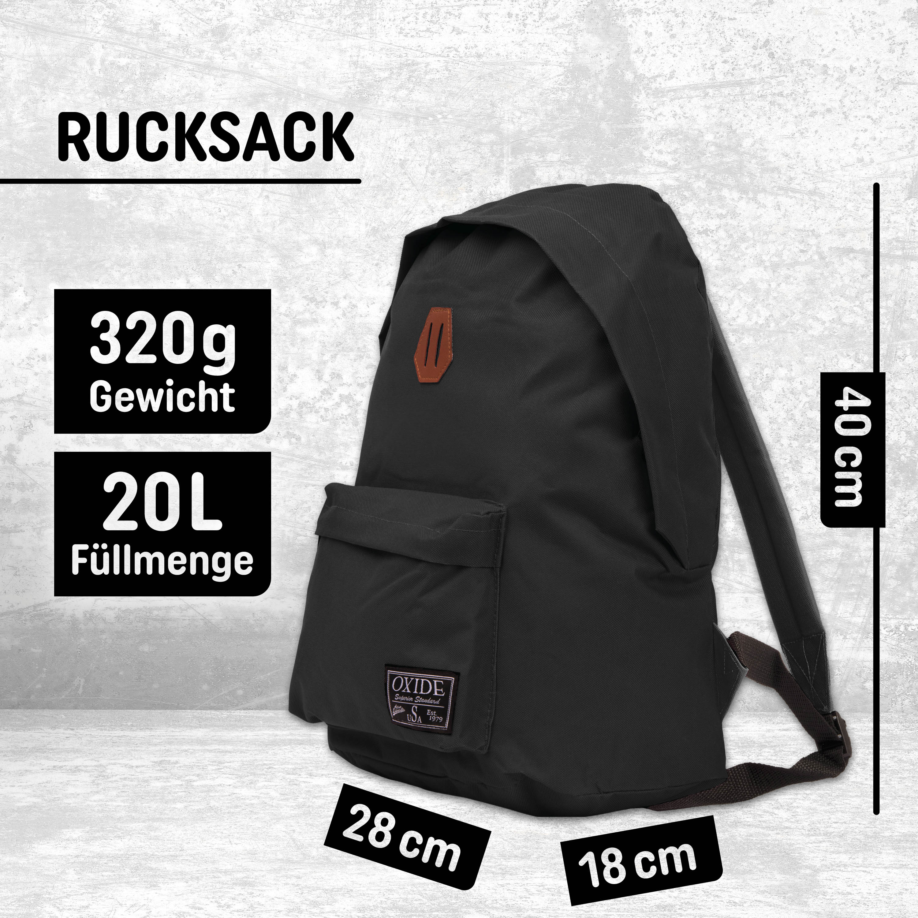 Freizeit Rucksack mit Außentasche - 20L schwarz