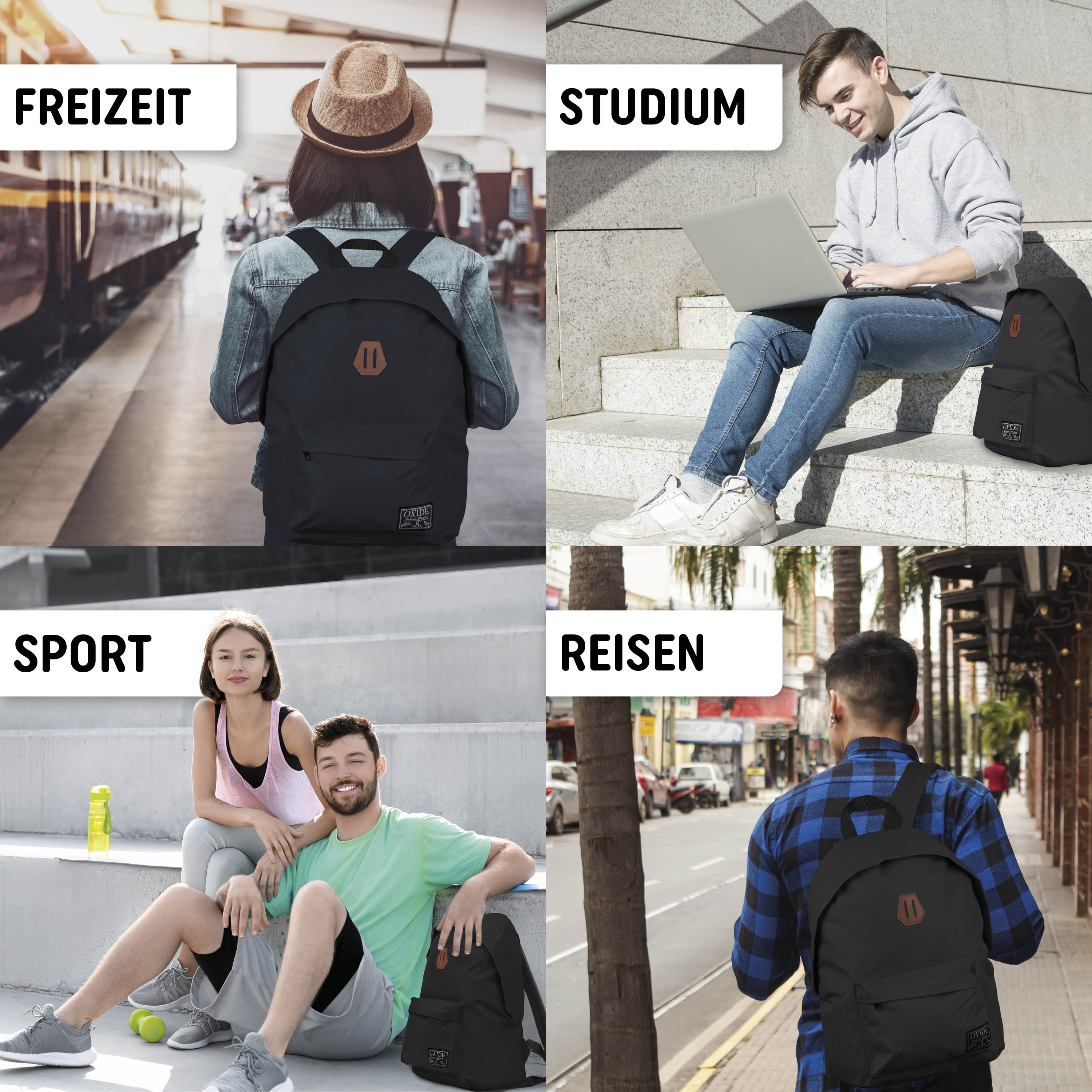 Freizeit Rucksack mit Außentasche - 20L schwarz