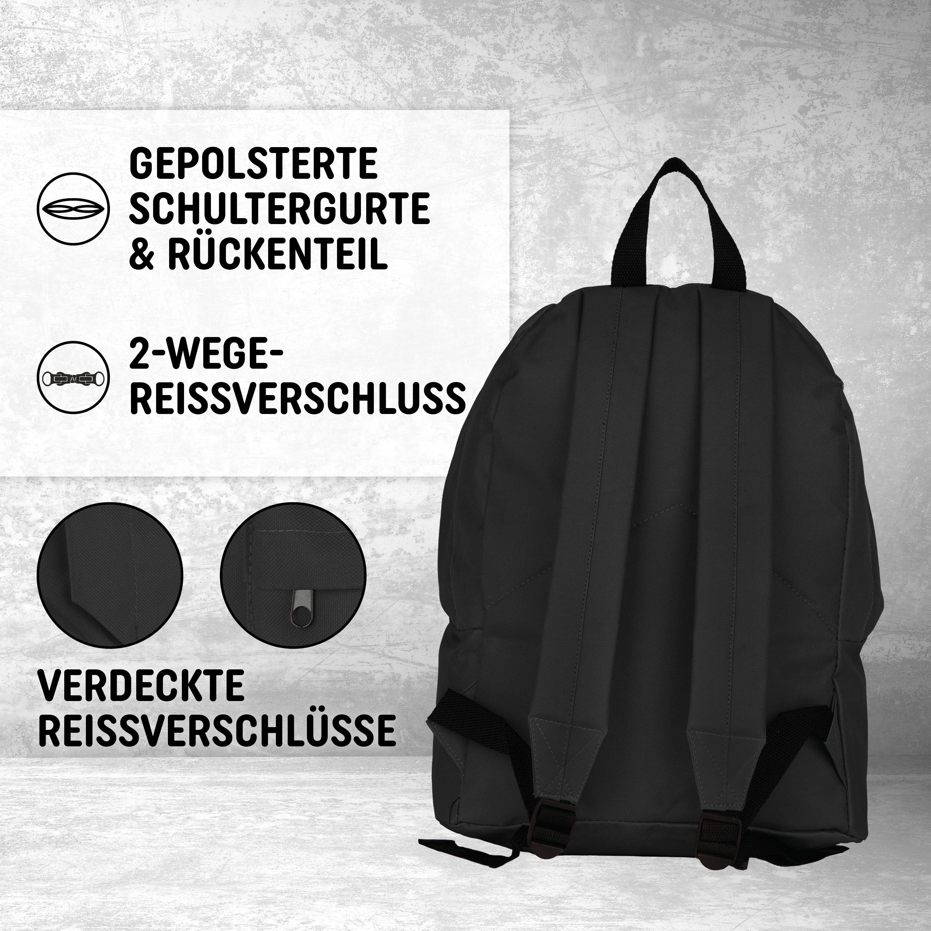 Freizeit Rucksack mit Außentasche - 20L schwarz