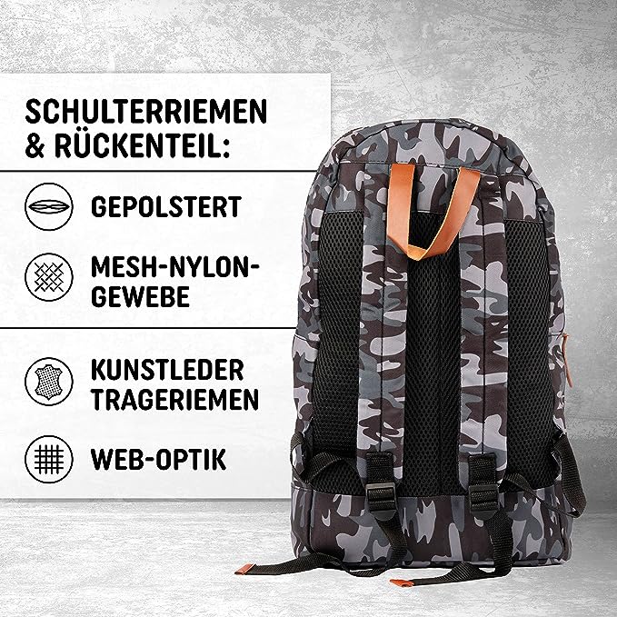 Freizeit Rucksack mit Außentasche - 30L grau camouflage