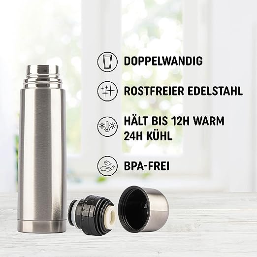 Thermoskanne Edelstahl silber