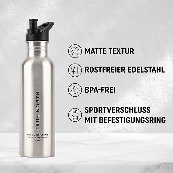 Trinkflasche Edelstahl silber