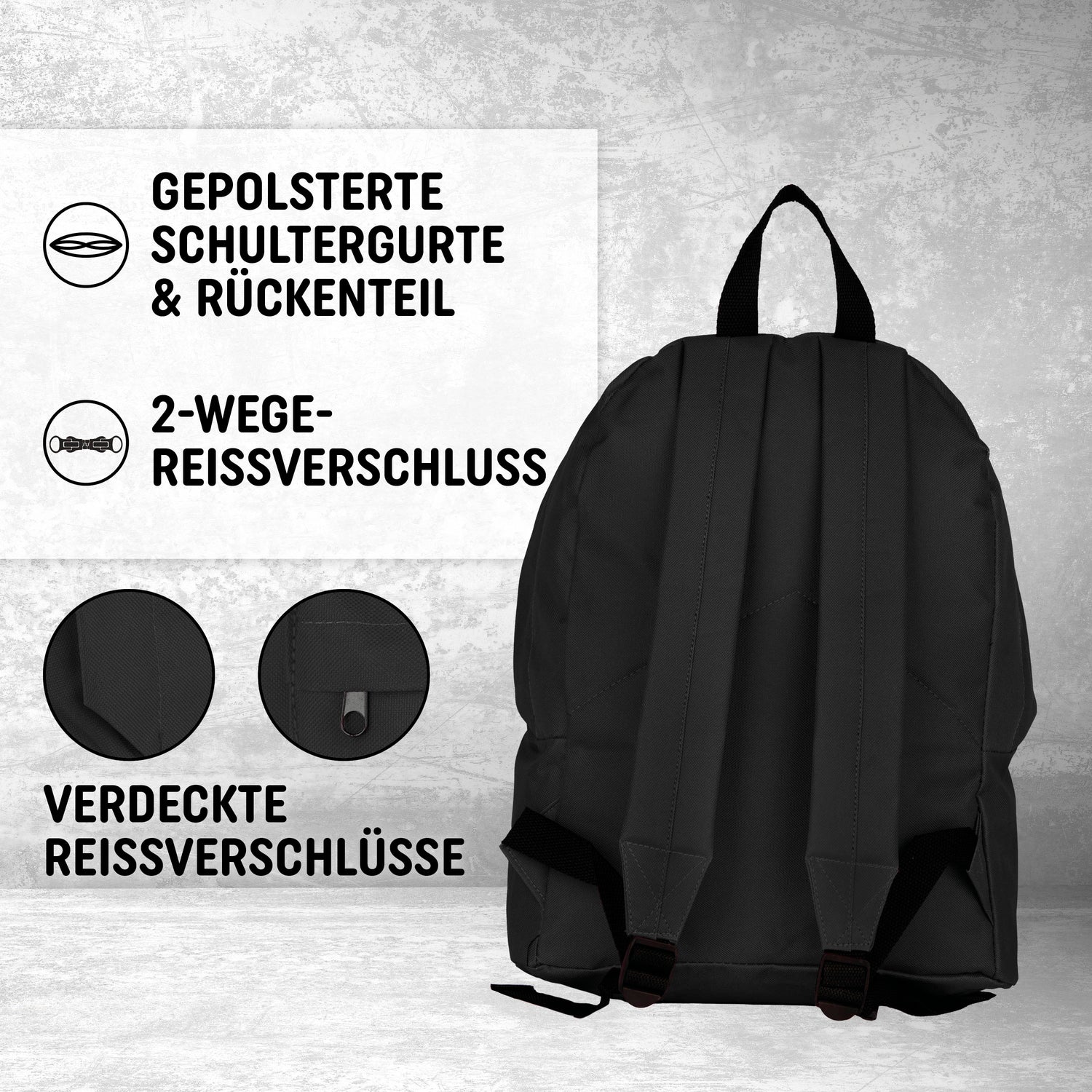 Freizeit Rucksack mit Außentasche - 20L schwarz
