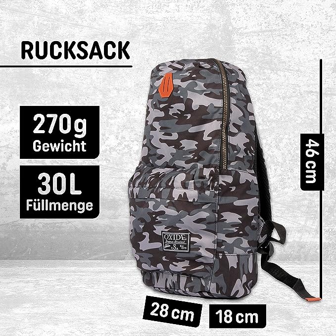 Freizeit Rucksack mit Außentasche - 30L grau camouflage