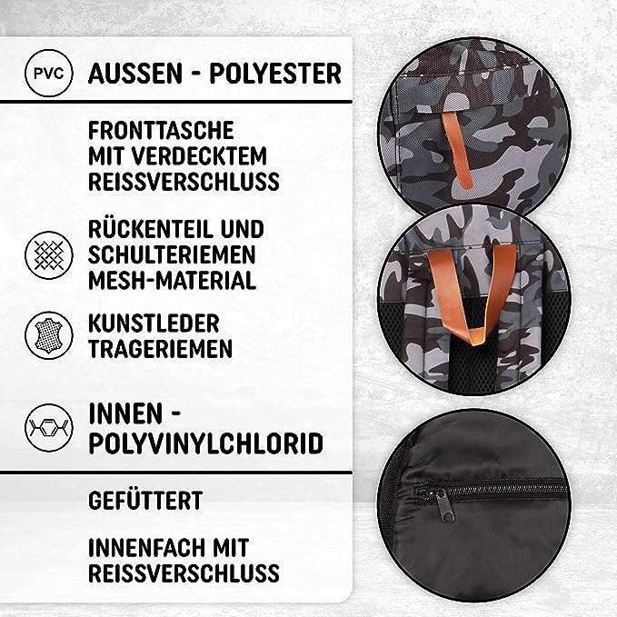 Freizeit Rucksack mit Außentasche - 30L grau camouflage