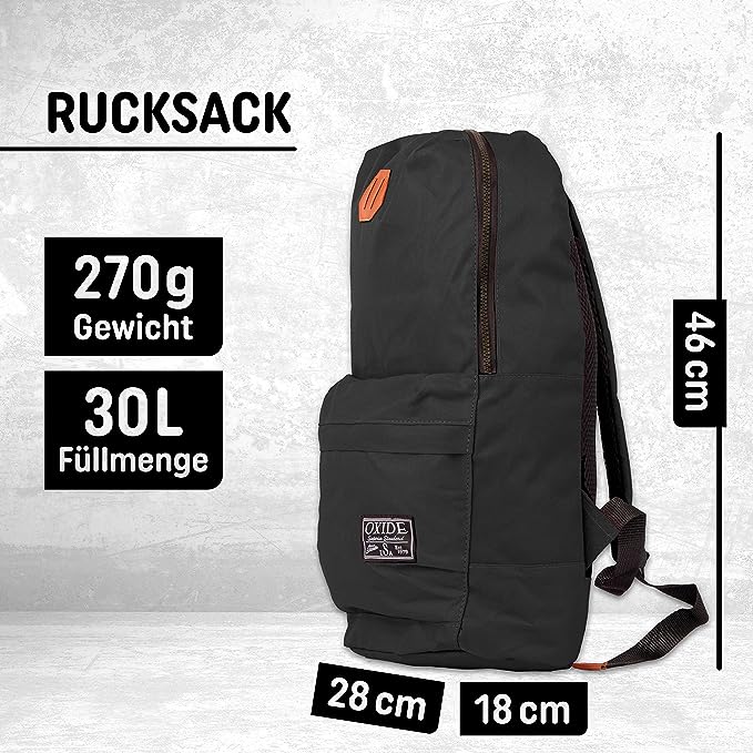 Freizeit Rucksack mit Außentasche - 30L schwarz